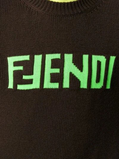 Shop Fendi Logo Sweater In F17qc Moka Verde Fluo