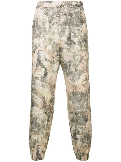Shop Etro Palm Print Trousers In Neutrals