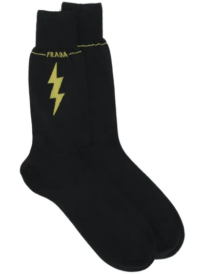 Shop Prada Lightning Bolt Logo Socks  In F0c5z Nero+giallo