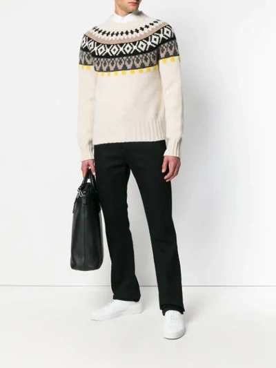 Shop Maison Margiela Fair Isle Knitted Sweater - Neutrals