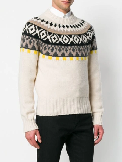 Shop Maison Margiela Fair Isle Knitted Sweater - Neutrals