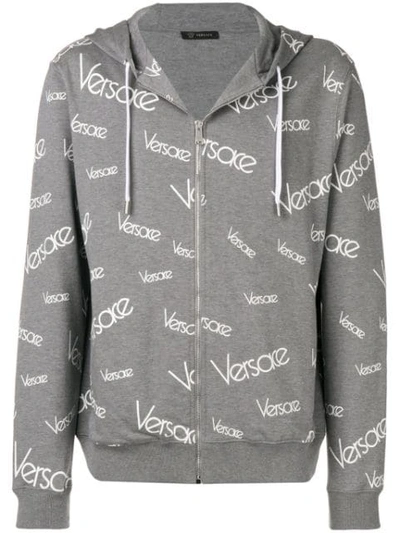 Shop Versace Vintage Logo Print Hoodie In Grey