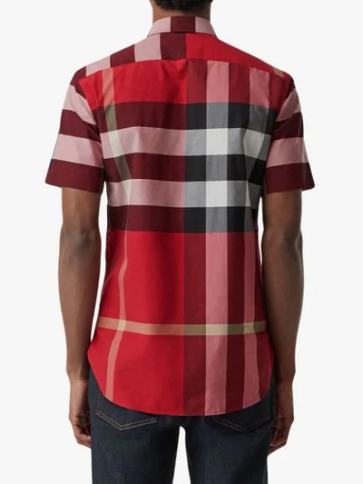 Shop Burberry Short-sleeve Check Stretch Cotton Shirt In Red