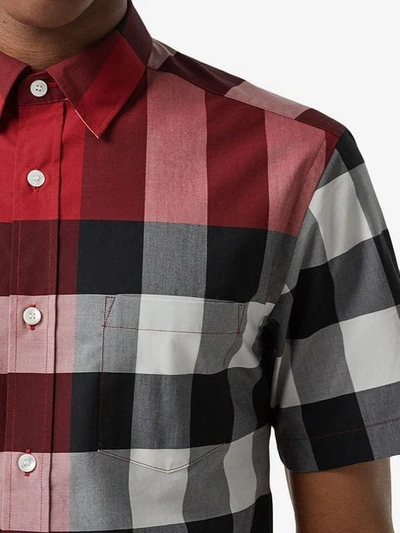 Shop Burberry Short-sleeve Check Stretch Cotton Shirt In Red