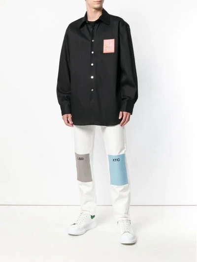 Shop Raf Simons Colour-block Fitted Jeans In White