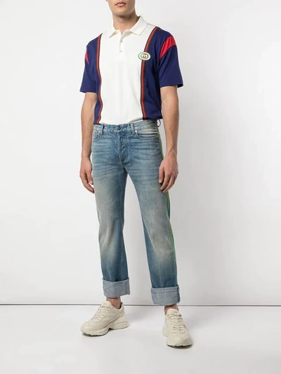 Shop Gucci Paneled Polo Shirt In Blue