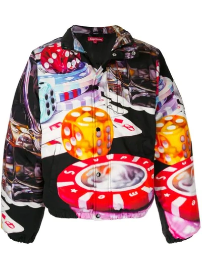 Supreme Casino Print Puffer Jacket In Black | ModeSens