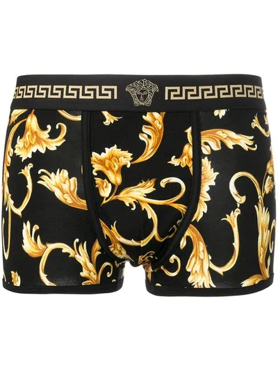 Shop Versace Baroque Print Boxers In Black ,yellow