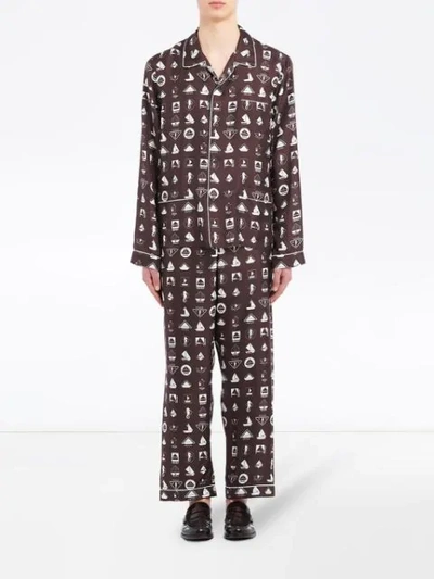 Shop Prada Logo Print Pajama Set In Brown