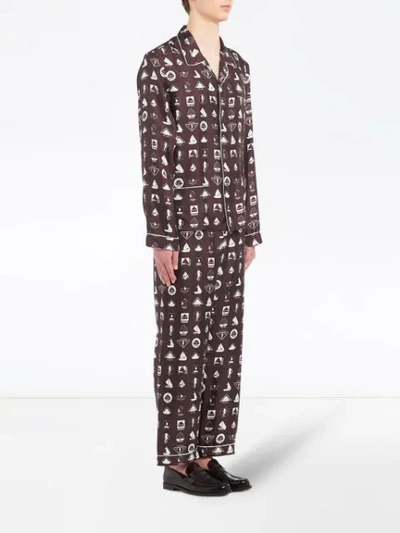 Shop Prada Logo Print Pajama Set In Brown