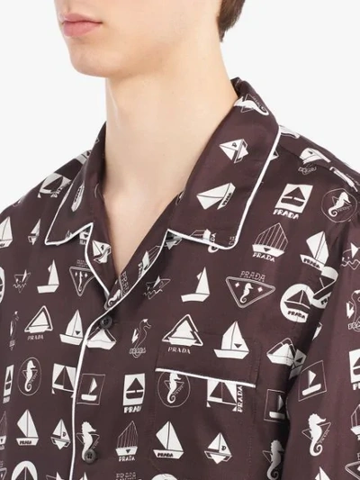 Shop Prada Logo Print Pajama Set In Brown