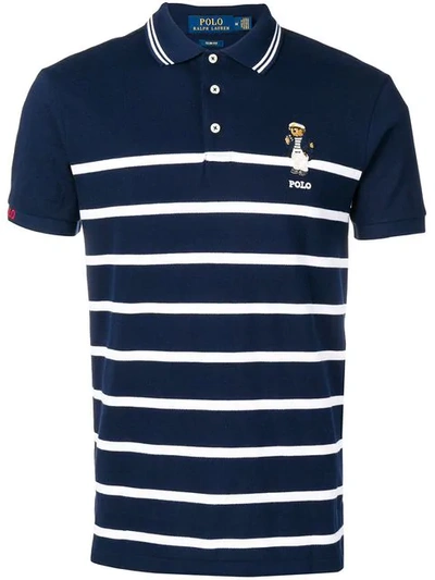 Shop Ralph Lauren Polo Bear Striped Polo Shirt In Blue