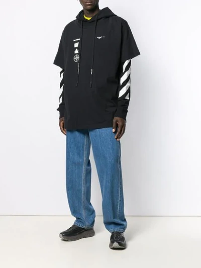 Off-white Mariana Diagonal Stripe Double Sleeve Hoodie In Black ...