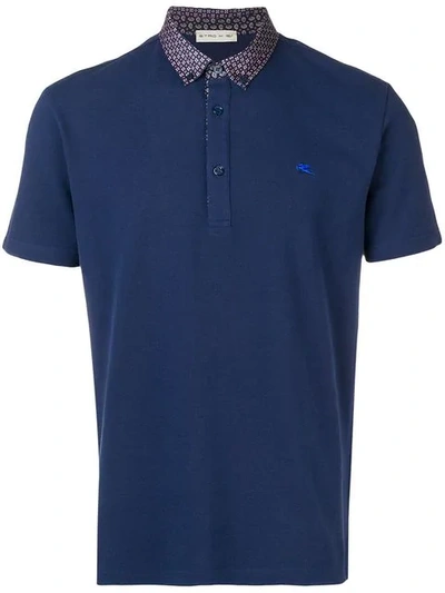 Shop Etro Paisley Print Collar Polo In Blue