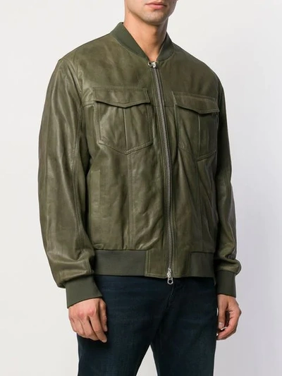 Shop Drome Leather Bomber Jacket In Green