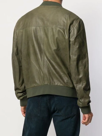Shop Drome Leather Bomber Jacket In Green