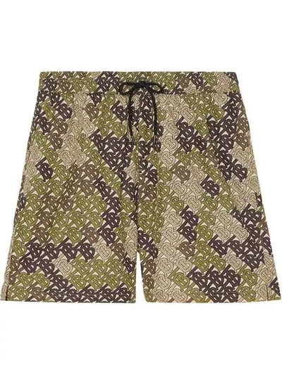 Shop Burberry Monogram Print Drawcord Swim Shorts In Green