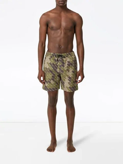 Shop Burberry Monogram Print Drawcord Swim Shorts In Green