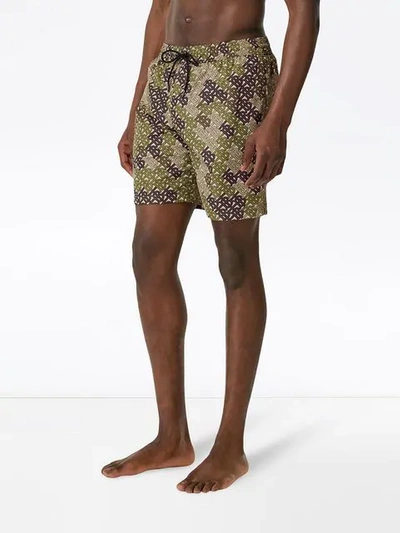 Shop Burberry Monogram Print Drawcord Swim Shorts In Green