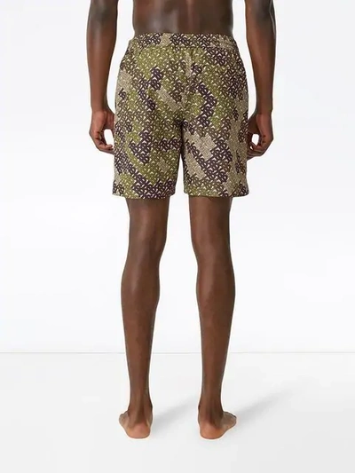 Shop Burberry Monogram Print Drawcord Swim Shorts In Green