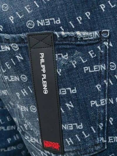 Shop Philipp Plein Logo Print Skinny Jeans In Blue