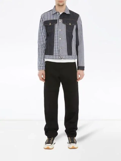 Shop Jw Anderson Gingham Patchwork Denim Jacket In Purple