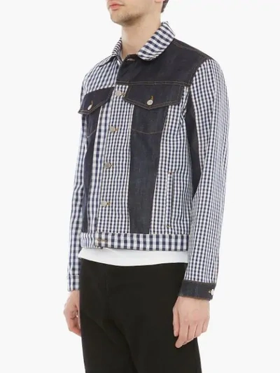 Shop Jw Anderson Gingham Patchwork Denim Jacket In Purple