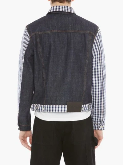 Shop Jw Anderson Gingham Patchwork Denim Jacket In Purple