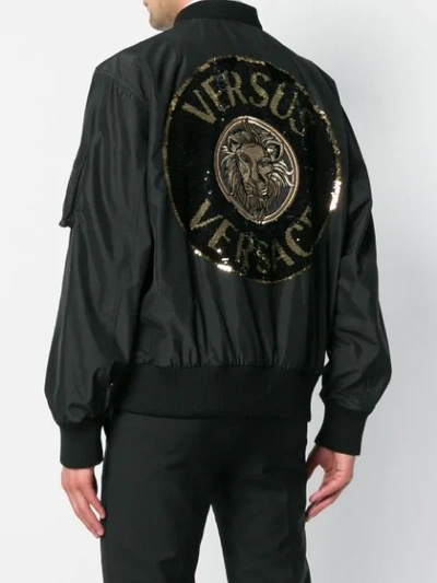 Shop Versus Sequin Logo Bomber Jacket In Black