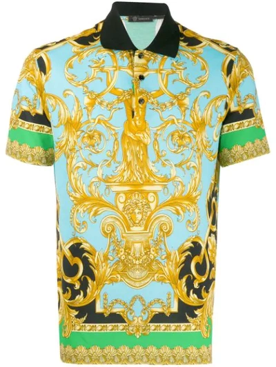 Shop Versace Baroque Print Polo Shirt In Blue
