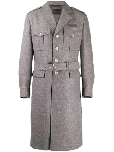 Shop Prada Mid-length Military Coat In Grey