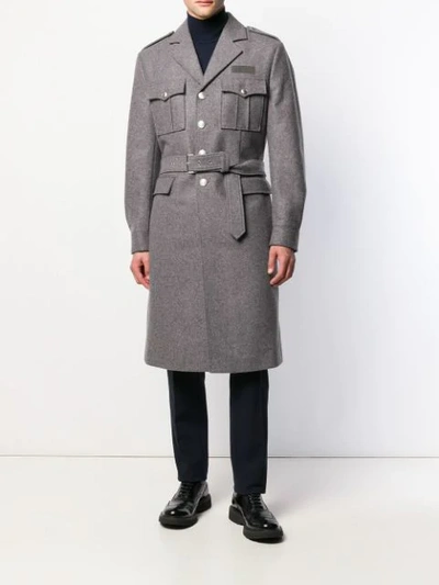 Shop Prada Mid-length Military Coat In Grey