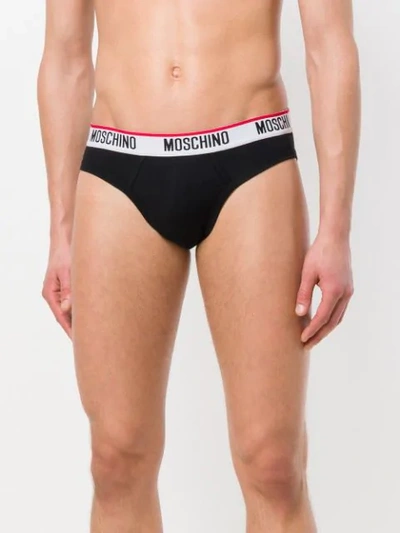 Shop Moschino Underwear Twin Pack Logo Band Briefs In Black