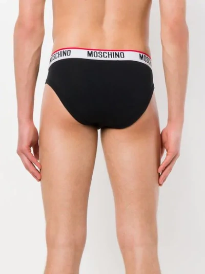 Shop Moschino Underwear Twin Pack Logo Band Briefs In Black
