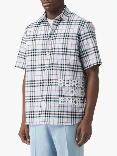 Shop Burberry Short-sleeve Vintage Check Cotton Oversized Shirt In Blue