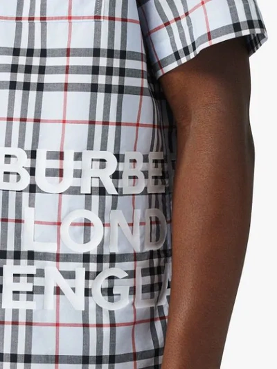 Shop Burberry Short-sleeve Vintage Check Cotton Oversized Shirt In Blue