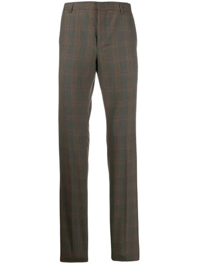 Shop Prada Checked Tailored Trousers In F0038 Burnt
