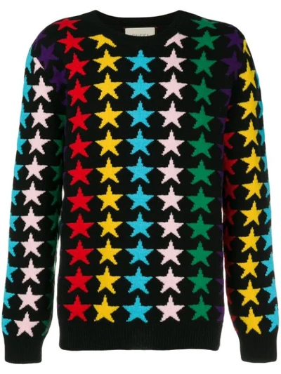 Shop Gucci Rainbow Star Intarsia Sweater In Black