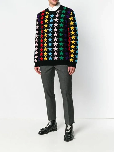 Shop Gucci Rainbow Star Intarsia Sweater In Black