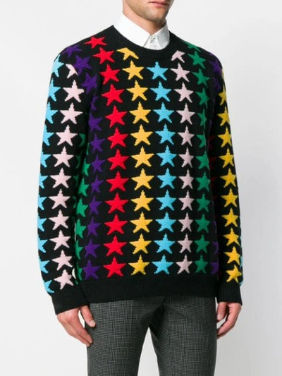 Shop Gucci Rainbow Star Intarsia Sweater In Black