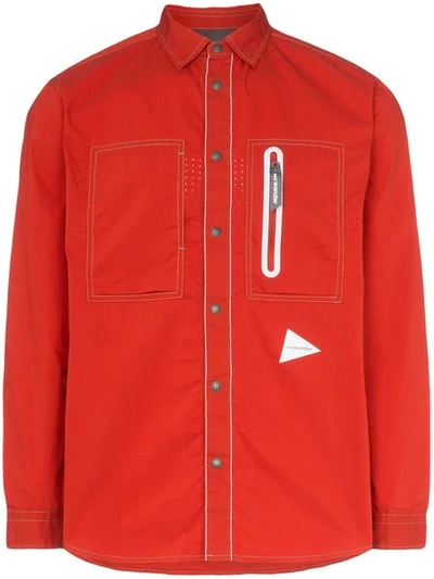 AND WANDER LASER LONG-SLEEVED ZIP POCKET SHIRT - 红色