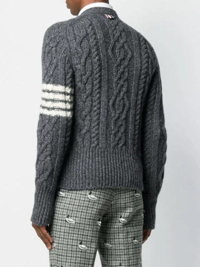 Shop Thom Browne 4-bar Aran Cable Cashmere Cardigan In Grey