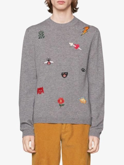 Embroidered wool knit sweater