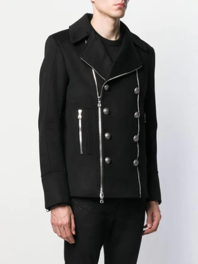 Shop Balmain Button Detailed Zipped Jacket In Black