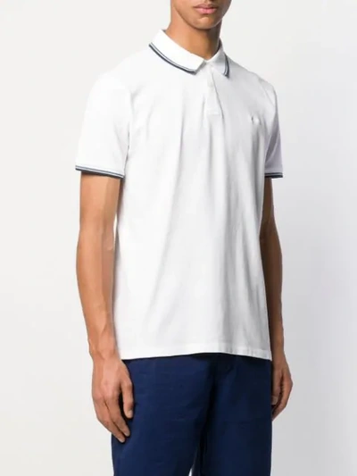 Shop Woolrich Striped Trim Polo Shirt In White