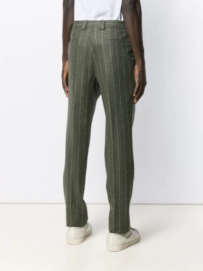 Shop Brunello Cucinelli Striped Straight-leg Trousers In Green
