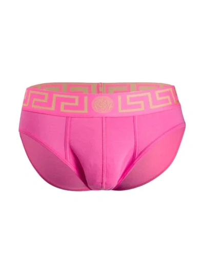 Shop Versace Greek Key Print Briefs Set - Pink