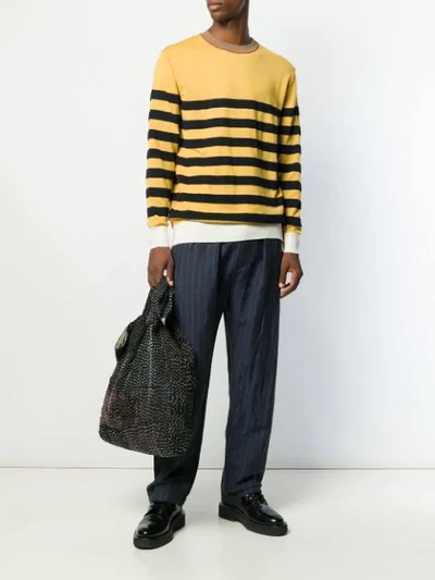 Shop Marni Striped Crew Neck Jumper In Yellow