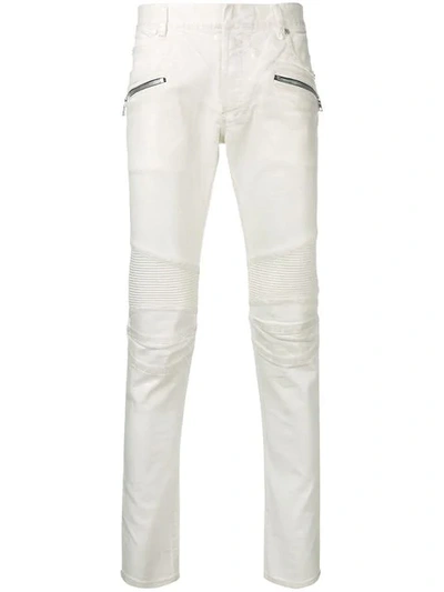 Shop Balmain Skinny Biker Jeans In White