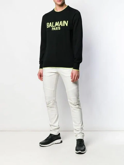 Shop Balmain Skinny Biker Jeans In White